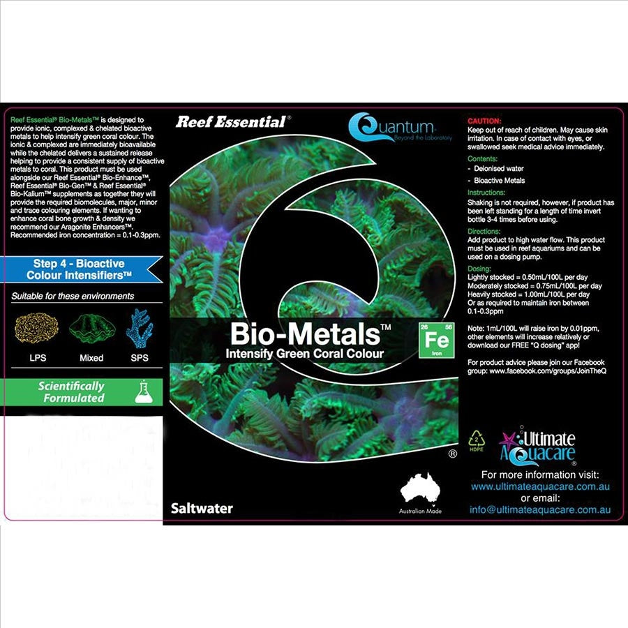 Quantum Reef Essential 5 litres Bio-Metals - Intensify Green Coral Colour - CLEARANCE