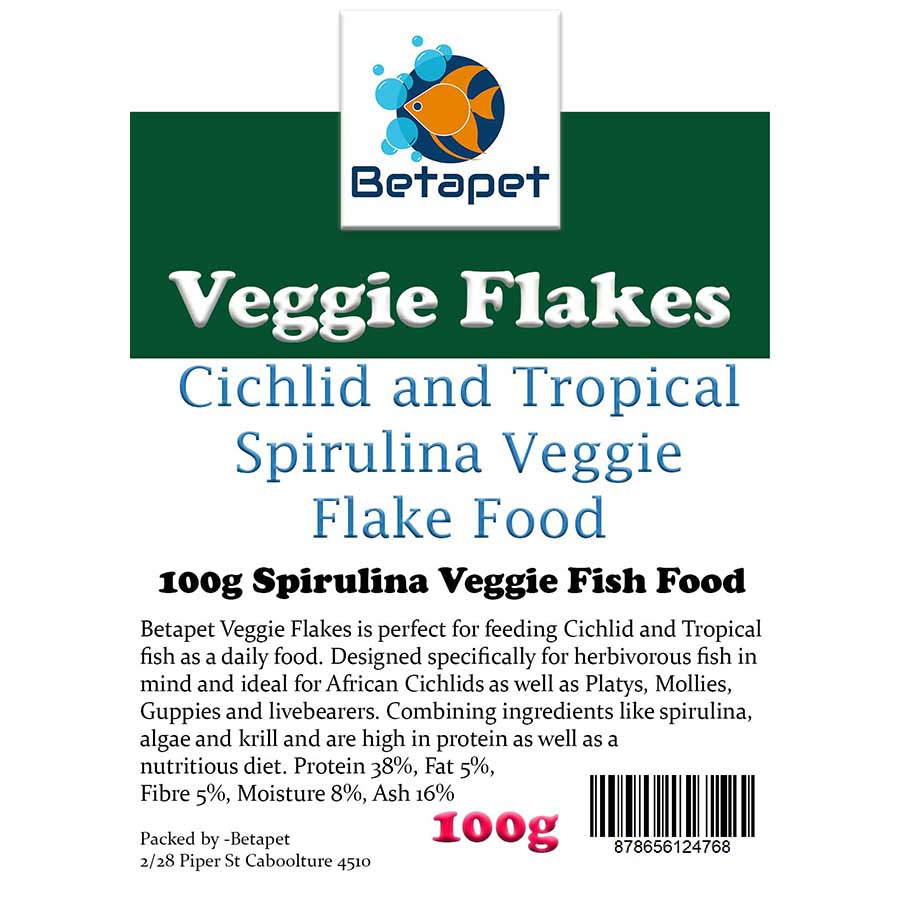 Betapet Veggie Flakes 100g Spirulina Vegetable Flake Fish Food