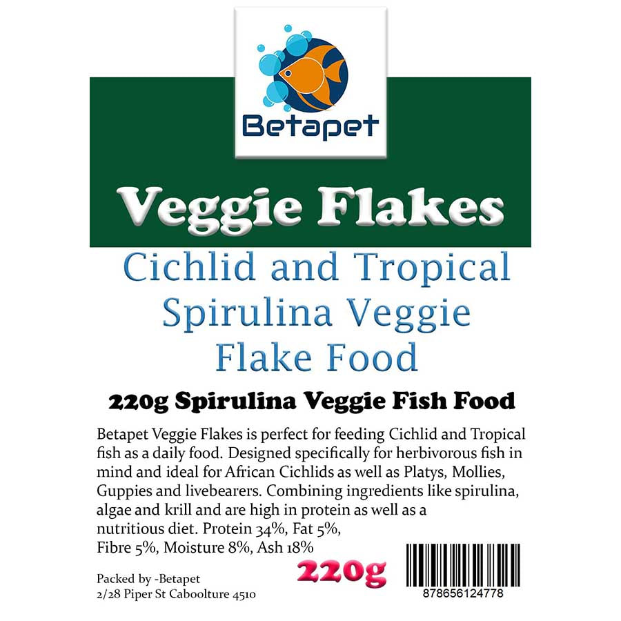 Betapet Veggie Flakes 220g Spirulina Vegetable Flake Fish Food