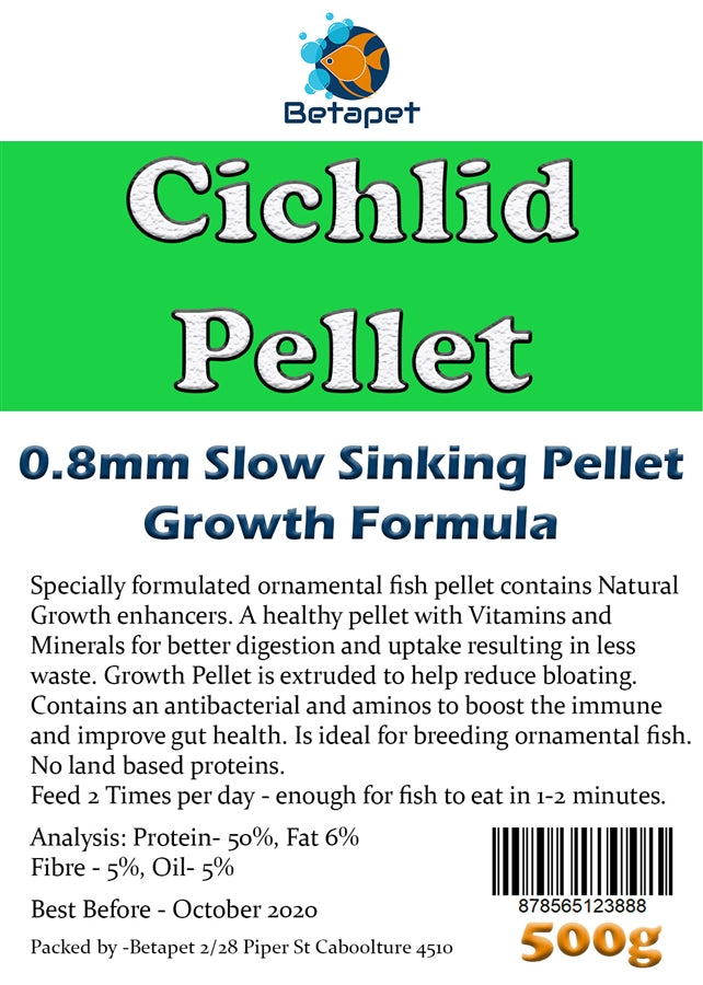Betapet Cichlid Pellet 500g (0.8mm Size Slow Sinking Pellet)