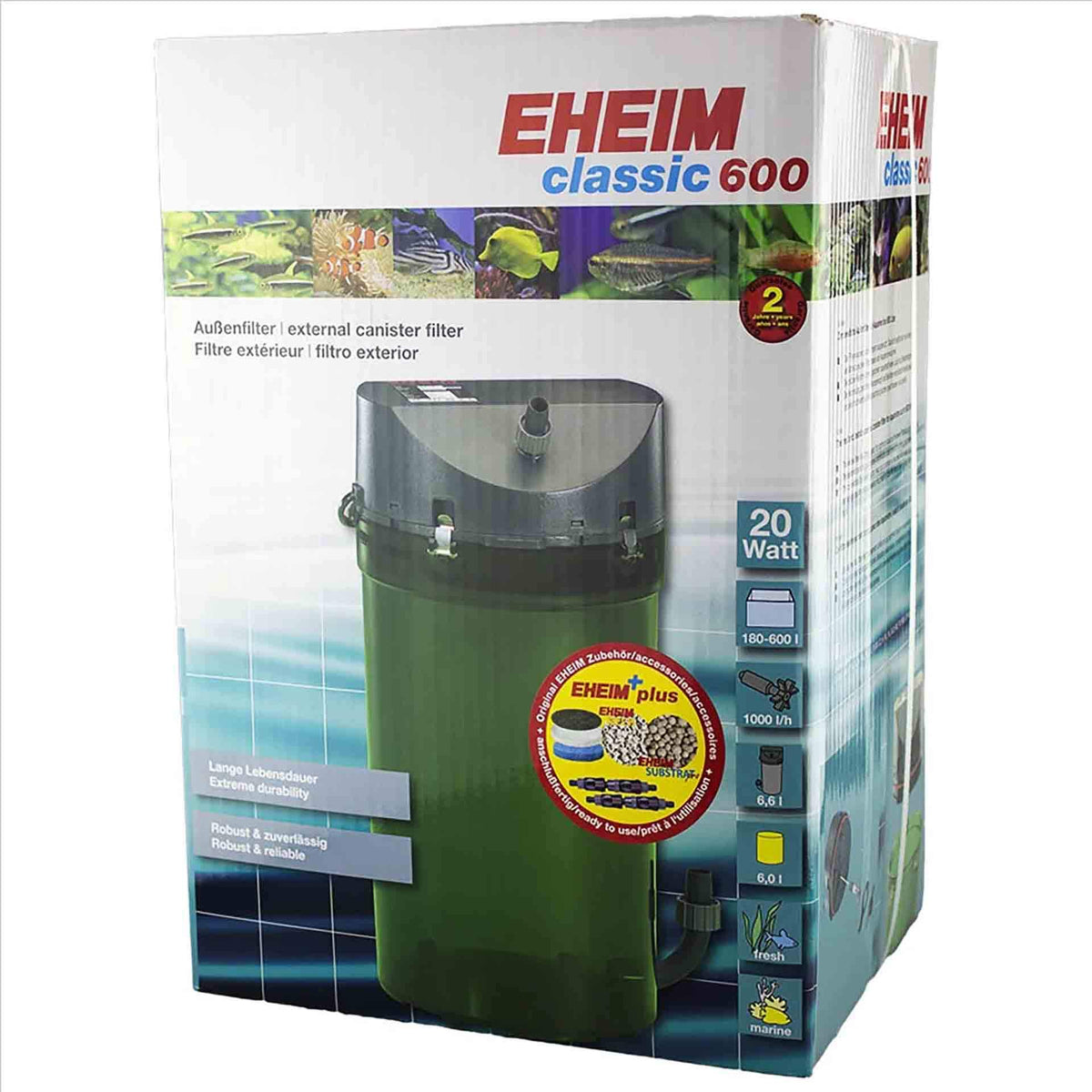 Eheim Classic 600 - 2217 (With Sponge and Bio Media) Canister Filter