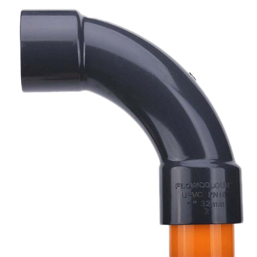 Grey DIN 90 Degree Crescent Moon Elbow 20mm, 25mm, 32mm