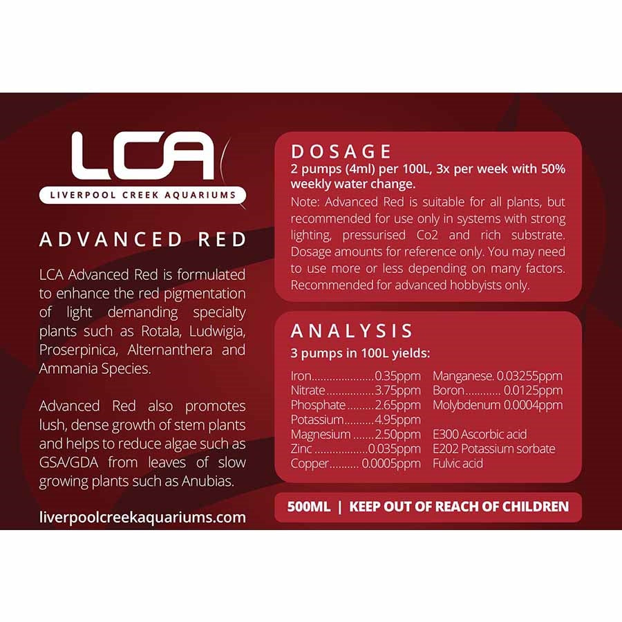 LCA Advanced Red 500ml Formula Fertiliser - Liverpool Creek Aquariums