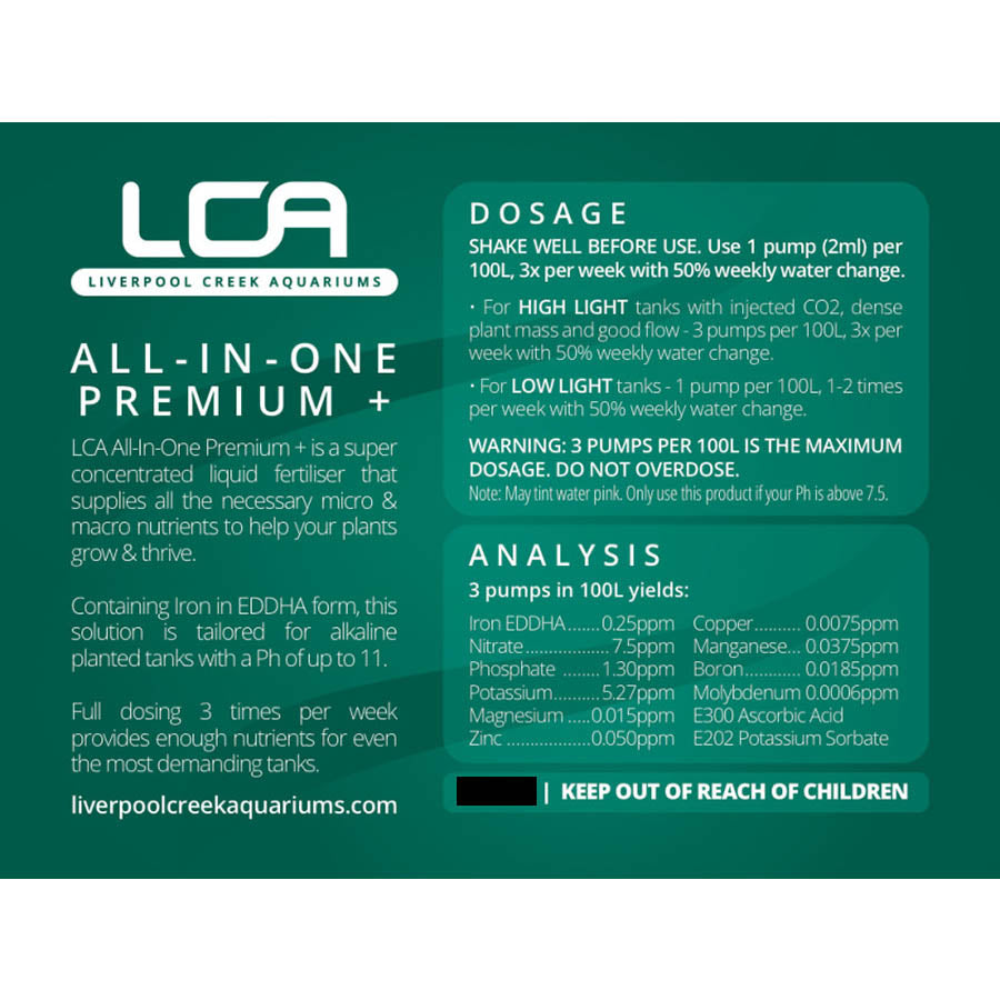 LCA All in One Plus 250ml EDDHA Premium Liquid Fertiliser for pH7.5-11 - Liverpool Creek Aquariums