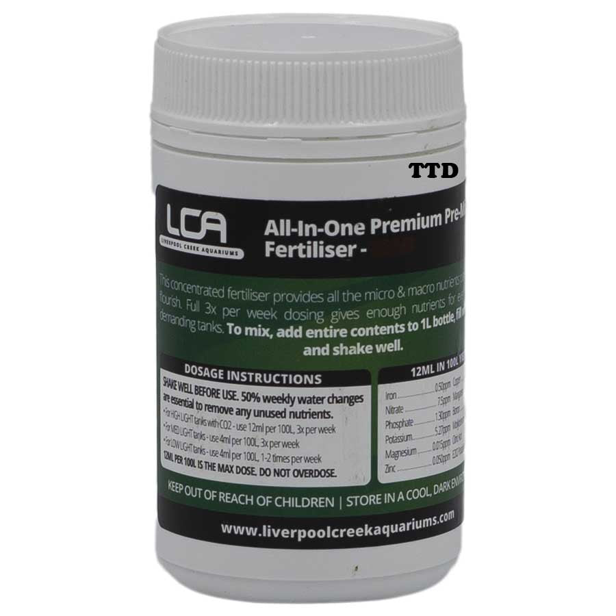 LCA All in One Premium Dry pre-mix Fertiliser - Makes 1 Litre - Liverpool Creek Aquariums