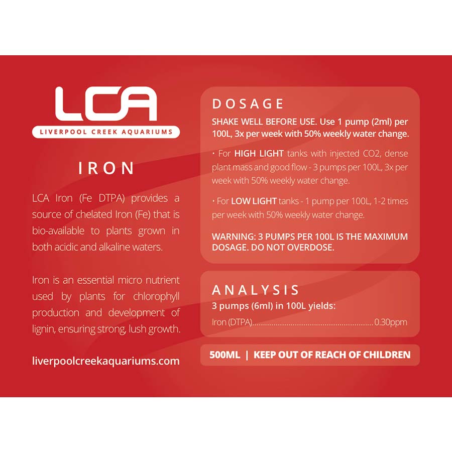 LCA Iron (DTPA) 500ml Formula Fertiliser - Liverpool Creek Aquariums