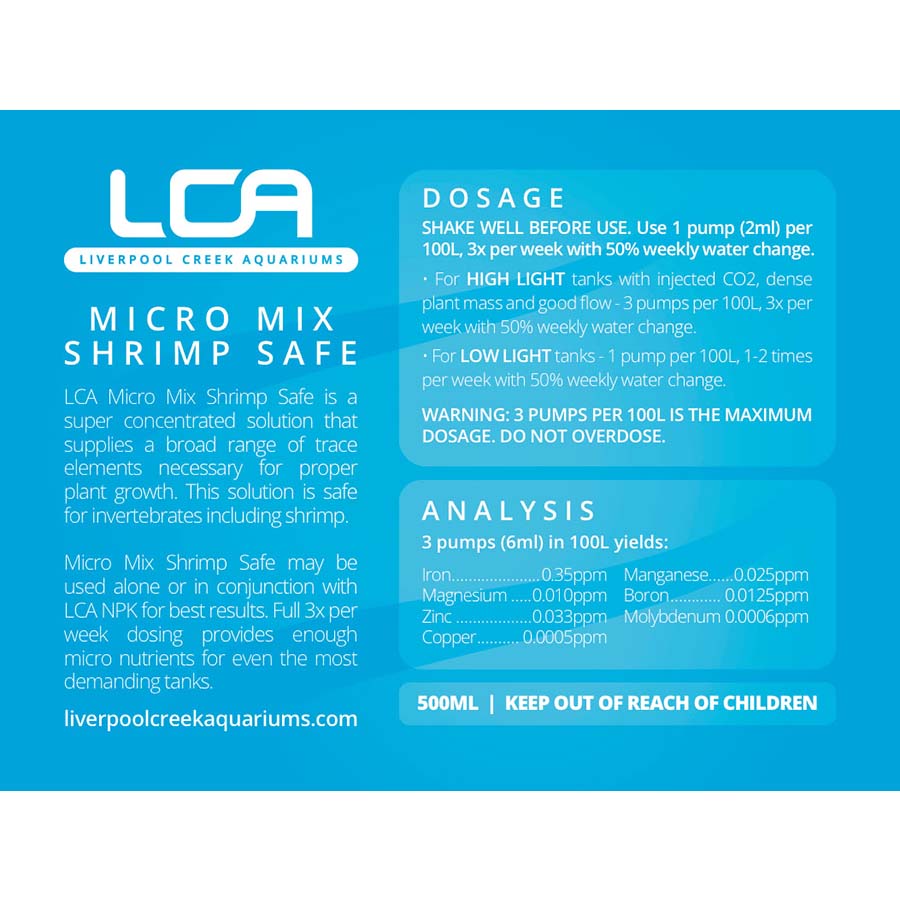LCA Micro Mix 500ml Shrimp Safe Liquid Fertiliser - Liverpool Creek Aquariums