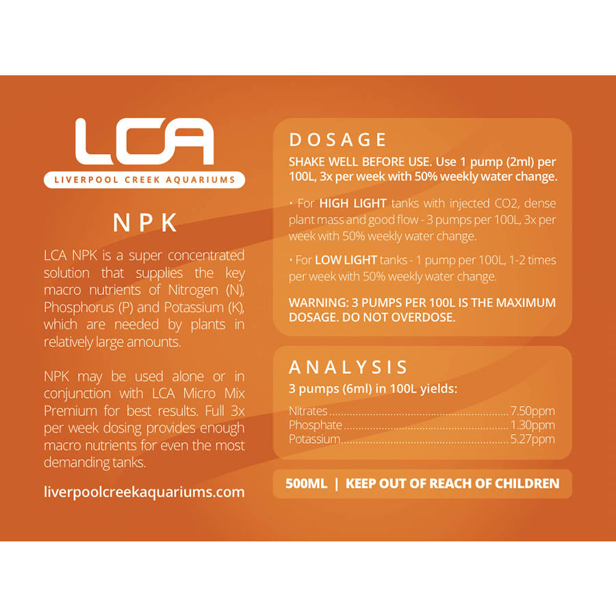 LCA NPK (Macro) 250ml Liquid Fertiliser - Liverpool Creek Aquariums