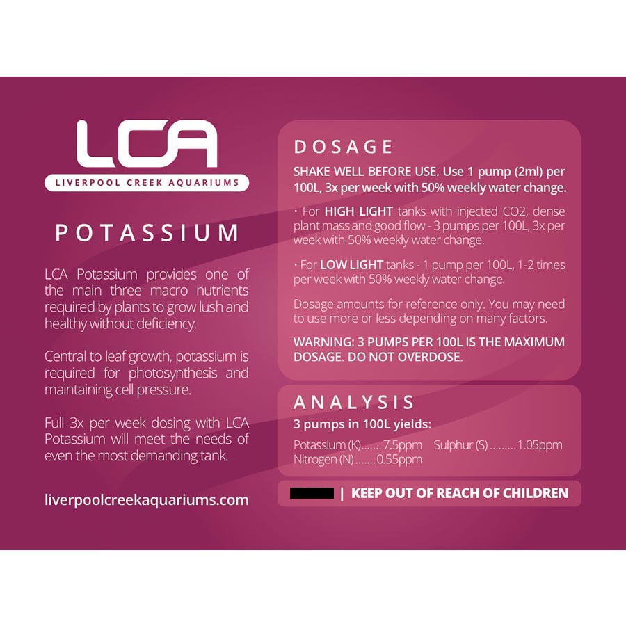 LCA Potassium (K) 250ml Plant Fertiliser - Liverpool Creek Aquariums