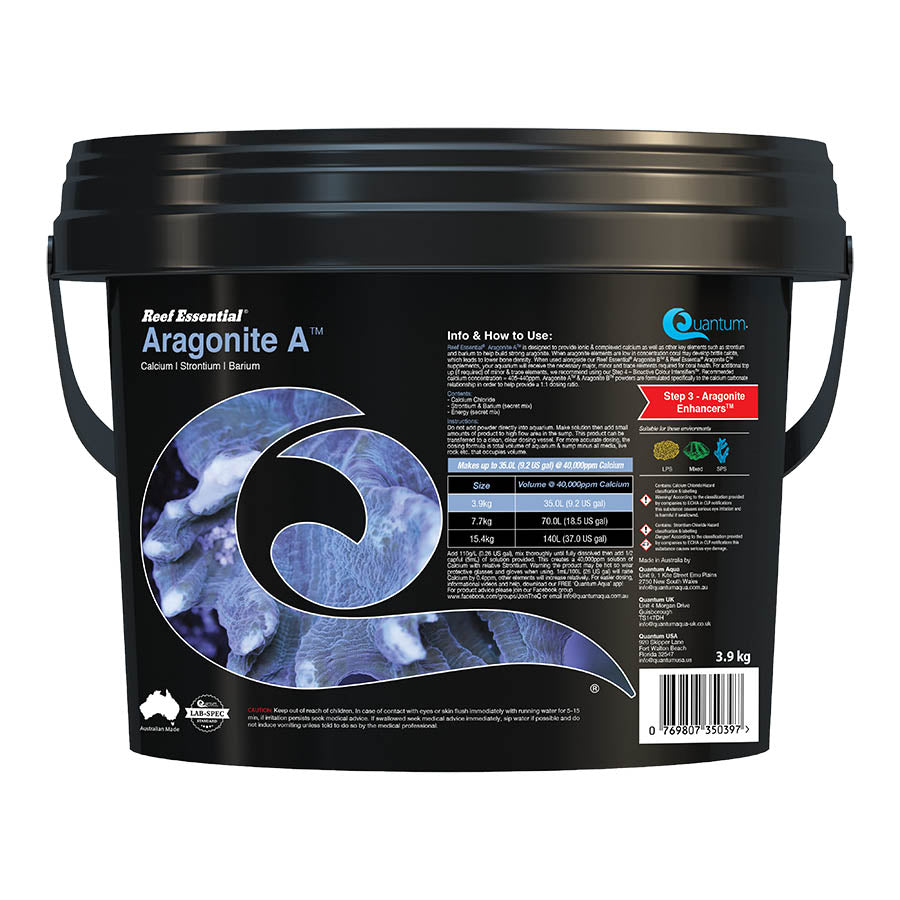 Quantum Reef Essentials Aragonite A Powder 3.9kg | Makes 35L @ 40,000ppm Calcium