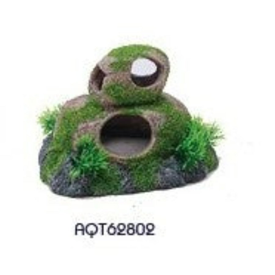 Aquatopia Double Round Rock with Moss Ornament